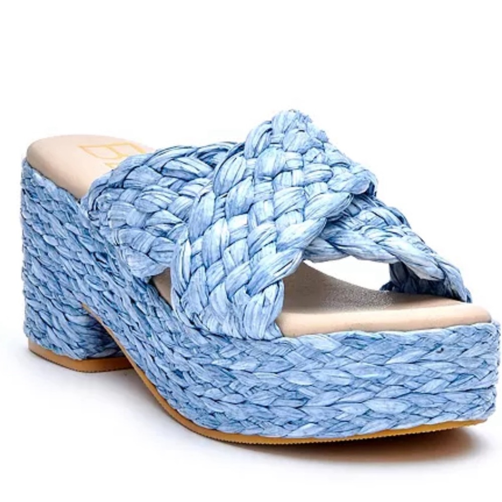 Women's Size 7 BEACH Matisse Blue Reflection Platform Block Heel Sandals Casual